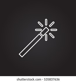Magic Wand Icon. White outline icon on black background

