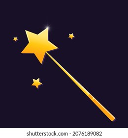 The magic wand icon. Yellow glowing star on a dark purple background. Fabulous subject. Vector.