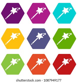 Magic wand icons 9 set coloful isolated on white for web