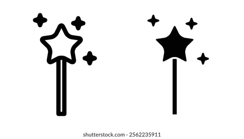 Magic wand Icons pack in outlined and flat versions