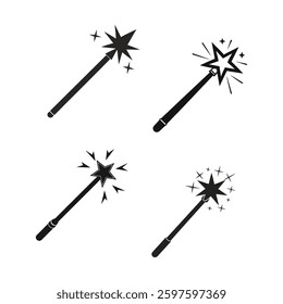 Magic wand Icons pack in outlined and flat versions