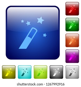 Magic wand icons in rounded square color glossy button set