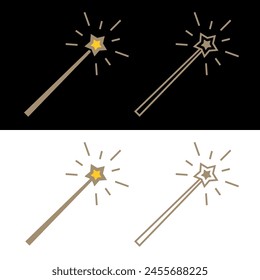 Magic wand icons set. Attribute of a wizard or fairy. Item for spell, magic or witchcraft.