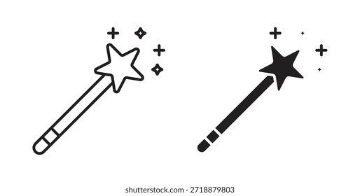Ícones de varinha mágica definidos isolados em fundo branco ilustração de vetor plana.