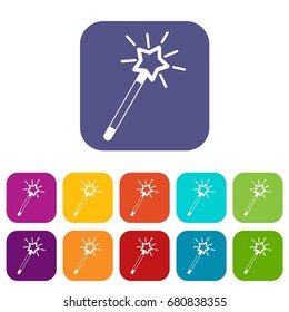 Magic wand icons set vector illustration in flat style in colors red, blue, green, and other