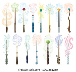 Magic wand isolated cartoon set icon. Cartoon vector set icon wizard stick . Vector illustration magic wand on white background.