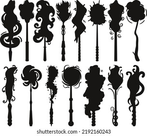 Magic wand isolated cartoon set wizard stick isolated Vector Silhouettes