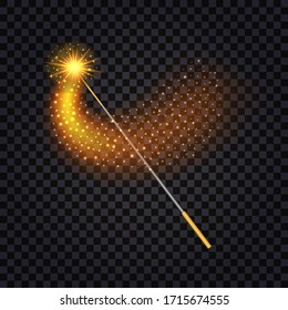 Magic wand isolated with fire trail and  glowing star dust and sparkles.Element for fantasy game design on transparent background. Vector illustration