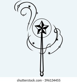 Magic wand. Isolated on blue background. Vector silhouettes