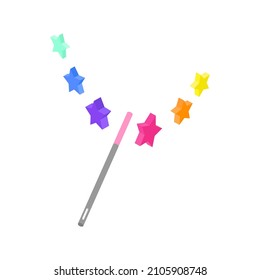 Magic wand isometric icon. Hand drawn vector illustration isolated on white. Flat color design.