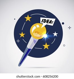 Magic wand with lightbulb of idea. making magic idea concept - vector illustration