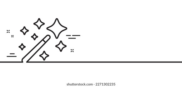 Magic wand line icon. Magician stick sign. Wizard tool with star symbol. Minimal line illustration background. Magic wand line icon pattern banner. White web template concept. Vector