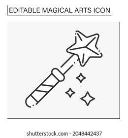  Magic wand line icon. Rod for magic spells or performing conjuring tricks.Magical arts concept. Isolated vector illustration. Editable stroke