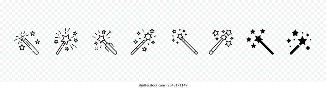 Magic wand line icon, magic wand icon set and sparkle stars icon, Magic wand. Magic wand with sparkles illustration.