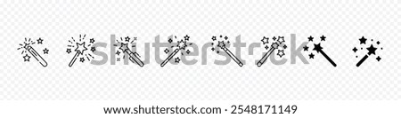 Magic wand line icon, magic wand icon set and sparkle stars icon, Magic wand. Magic wand with sparkles illustration.