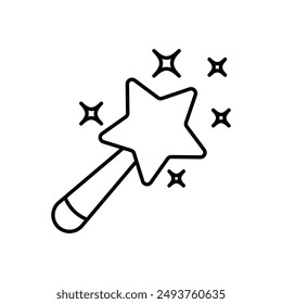 Zauberstab-Linie-Symbol mit weißem Hintergrund Vektorgrafik Stock Illustration
