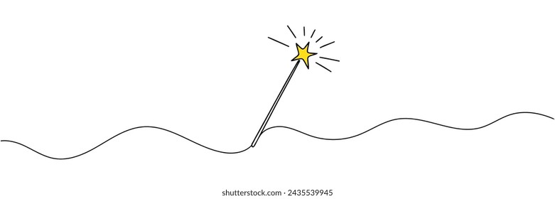 Magic wand linear drawn continuous icon. Magic staff black one line vector icon.