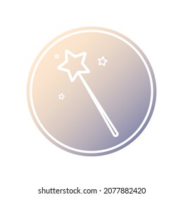 Magic wand. The linear icon has a white outline. Silhouette of a star in a gradient circle. Princess tool. Vector.