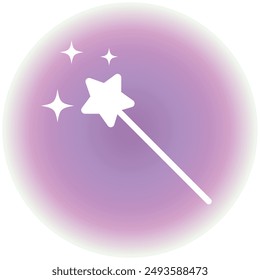 Magic wand. The linear icon has a white outline. Silhouette of a star in a gradient circle. Princess tool. Vector.