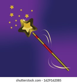Magic wand with magical rainbow sparkle trail on white background. Vector illustration
