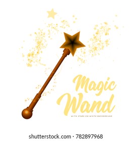 Magic wand with magical sparkle glitter trail on white background. Vector illustration