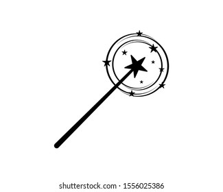 Magic Wand, Magician Stick Wizard Icon Vector Logo Template Illustration Design