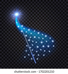 Magic Wand with mysterious blue light glowing swirl and shiny stars. Isolated element for game asset or cartoon design. Vector illustration