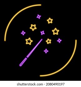 magic wand neon sign, modern glowing banner design, colorful modern design trends. Vector illustration.