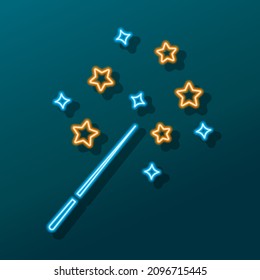 magic wand neon sign, modern glowing banner design, colorful modern design trend. Vector illustration.
