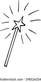 magic wand nordic scandinavian style decor icon. hand drawn doodle. vector, minimalism, monochrome. sticker, poster card