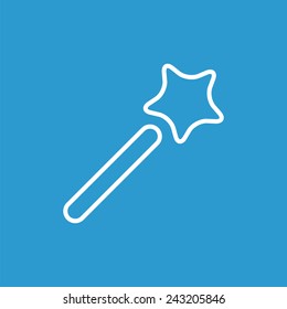 magic wand outline icon, isolated, white on the blue background. Exclusive Symbols 