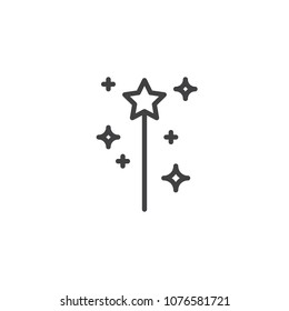 Magic wand outline icon. linear style sign for mobile concept and web design. Fairy wand simple line vector icon. Symbol, logo illustration. Pixel perfect vector graphics