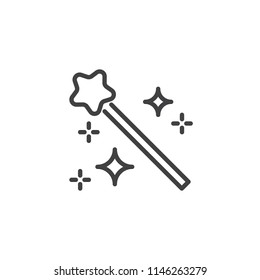 Magic wand outline icon. linear style sign for mobile concept and web design. simple line vector icon. Wizard symbol, logo illustration. Pixel perfect vector graphics