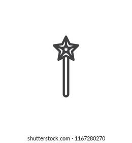 Magic wand outline icon. linear style sign for mobile concept and web design. magical fairy wand simple line vector icon. Symbol, logo illustration. Pixel perfect vector graphics