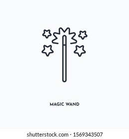 Magic wand outline icon. Simple linear element illustration. Isolated line Magic wand icon on white background. Thin stroke sign can be used for web, mobile and UI.
