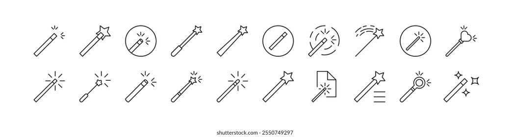 Magic Wand Outline Simple Linear Image Collection. Editable Stroke. Suitable for Web Sites, Books, Cards, Apps 