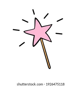 A Magic Wand With A Pink Star On A White Background. Wand For A Fairy Or Sorceress Icon.