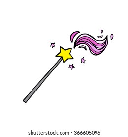 Magic wand with pink waves in cartoon style. Vector illustration