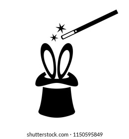 Magic wand and rabbit vector icon illustration isolated on white background