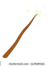 Magic wand - the retro curvy wooden stick variety.  It has a yellow glowing effect on the end. Transparent background in vector file.  White background in jpeg file.  