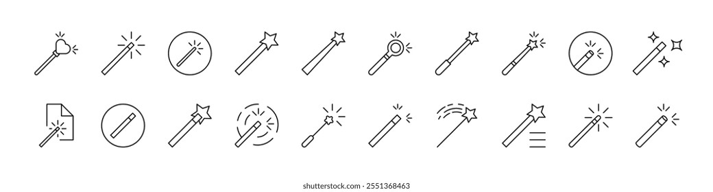 Magic Wand Set of Thin Icons. Editable Stroke. Suitable for Web Sites, Books, Cards, Apps 