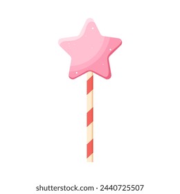 Varita mágica en forma de estrella. Estrella rosa. Ilustración vectorial para princesas. Ilustración para niños. Ilustración de vector