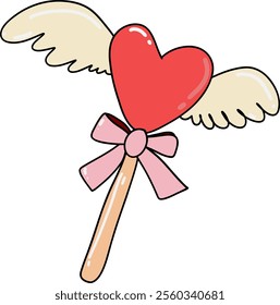 magic wand shaped like a heart with wings that can bring about love. for valentine's day, vector illustration	