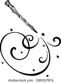 magic wand shooting swirls and stars vector illustration