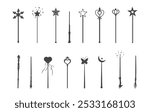 Magic wand silhouette, Wand silhouette, Magic stick vectors.