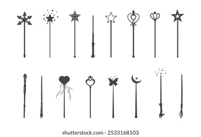 Magic wand silhouette, Wand silhouette, Magic stick vectors.