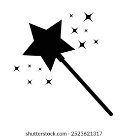 Magic wand silhouette, symbol. Magic wand icon, vector with stars. Vector illustration.