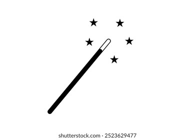 Magic wand silhouette, symbol. Magic wand icon, vector with stars. Vector illustration.