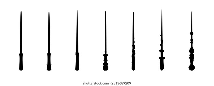  Magic wand silhouettes. Iconic wizard wands.