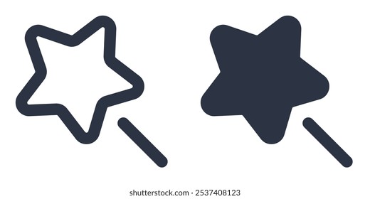 Magic Wand simple icons set designed in filled, outline, line and stroke style